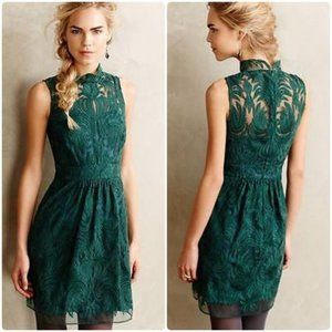 Baraschi Anthropologie Green Lace Sheath Dress, Size 0